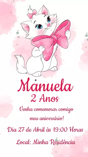 Convite Aniversário Gatinha Marie para Editar Online