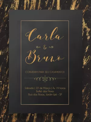 Convite de Casamento Elegante Preto e Dourado para Editar