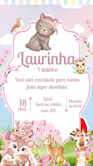 Convite de Aniversário Bosque Encantado Editável Online