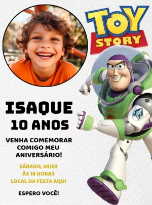 Convite Aniversário Toy Story Buzz com Foto para Editar