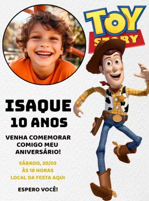 Convite Aniversário Toy Story Woody com Foto para Editar