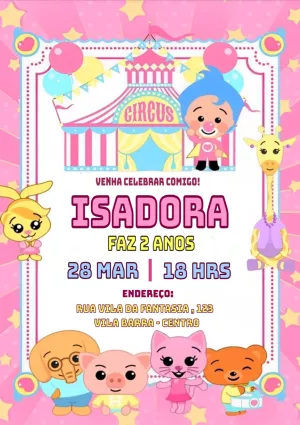 Convite Aniversário Plim Plim Circo Rosa para Editar Online