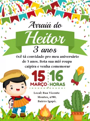 Convite Festa Junina de Aniversário Menino para Editar Online