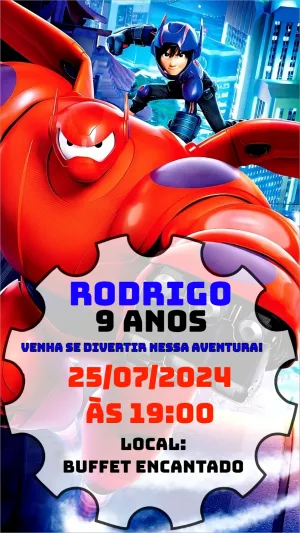 Convite de Aniversário Big Hero para Editar Online e Imprimir