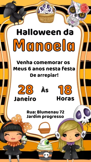 Convite Aniversário Halloween Menina para Editar Online