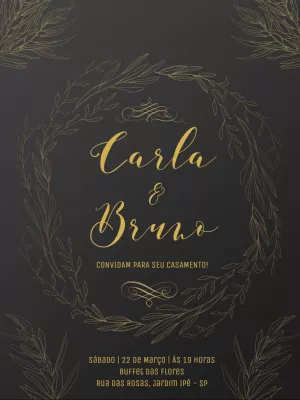 Convite de Casamento Ramos Dourados para Editar Online