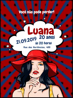 Convite de Aniversário Pinup Pop Art para Editar Online