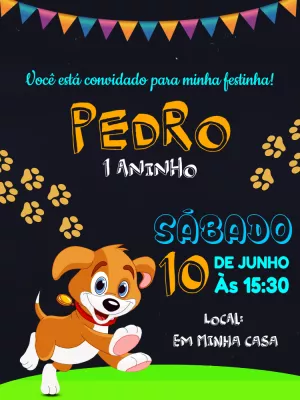 Convite de Aniversário Cachorrinho Fofo para Editar Online