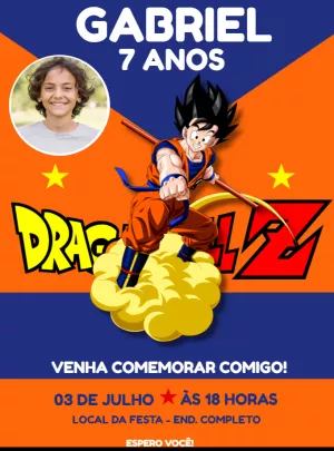 Convite Aniversário Dragon Ball Z com Foto para Editar Online