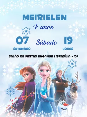 Convite de Aniversário Frozen com Personagens para Editar Online