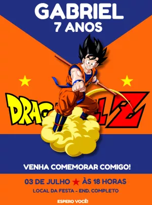 Convite Aniversário Dragon Ball Z com Goku para Editar Online