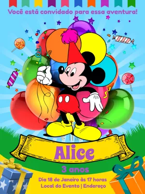 Convite de Aniversário Mickey Mouse para Editar Online