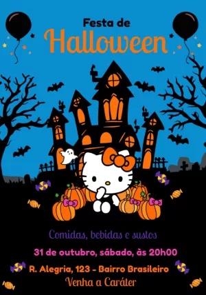 Convite Festa Halloween Hello Kitty para Editar Online