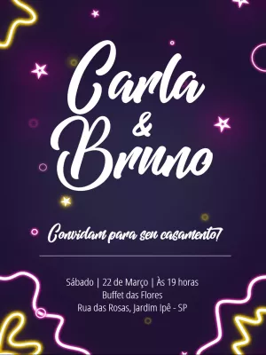 Convite de Casamento Neon Moderno para Editar Online
