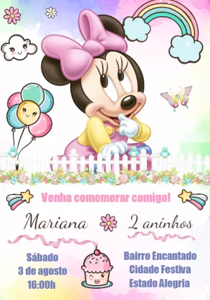 Convite de Aniversário Minnie Baby para Editar Online
