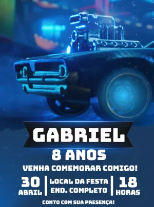 Convite de Aniversário Hot Wheels Carro Azul para Editar Online