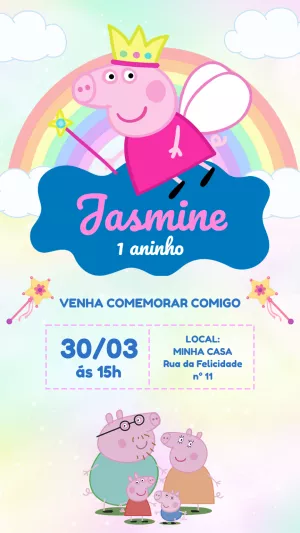 Convite Aniversário Peppa Pig Fada para Editar Online