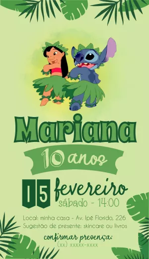 Convite de Aniversário Lilo e Stitch para Editar Online