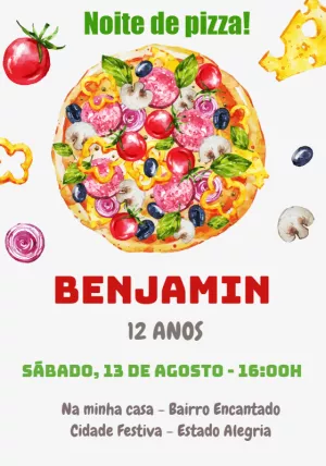 Convite de Aniversário Tema Pizza Editável Online para Imprimir