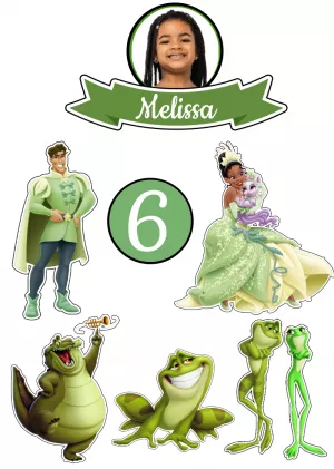 Topo de Bolo A Princesa e o Sapo com Foto para Editar