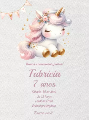 Convite de Aniversário Unicórnio Fofo para Editar Online