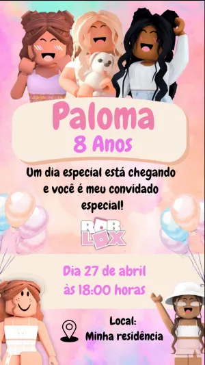 Convite Aniversário Roblox Menina para Editar Online