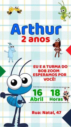Convite Aniversário Bob Zoom e sua Turma para Editar Online