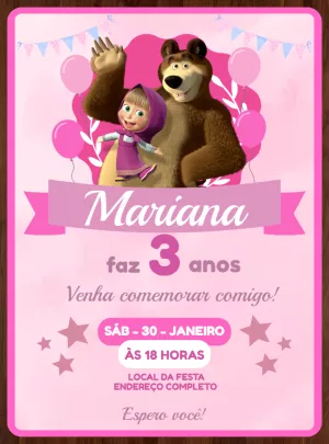 Convite Aniversário Masha e o Urso para Editar Online