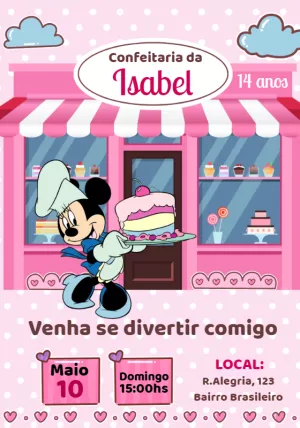 Convite Aniversário Confeitaria da Minnie para Editar Online