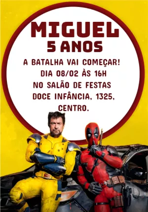 Convite de Aniversário Deadpool e Wolverine para Editar Online