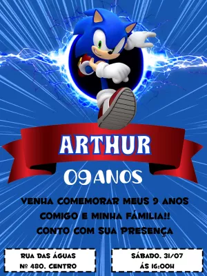 Convite de Aniversário Sonic Editável Online para Imprimir