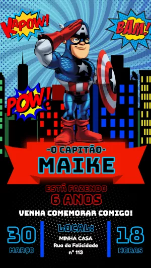Convite Aniversário Capitão América para Editar Online