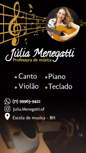 Cartão de Visita Professor de Música com Foto para Editar Online