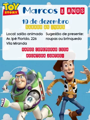 Convite Aniversário Toy Story com Woody e Buzz para Editar