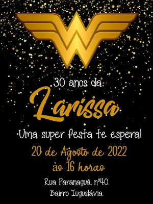 Convite Aniversário Mulher Maravilha para Editar Online