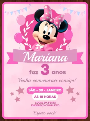 Convite de Aniversário Minnie Mouse Rosa para Editar Online