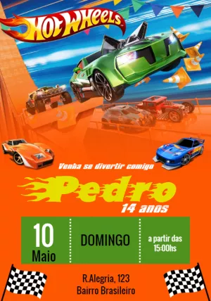 Convite de Aniversário Hot Wheels para Editar Online