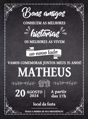 Convite de Aniversário Boteco Chalkboard para Editar Online