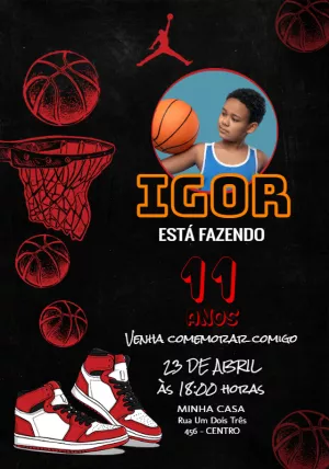 Convite de Aniversário Basquete com Foto para Editar Online