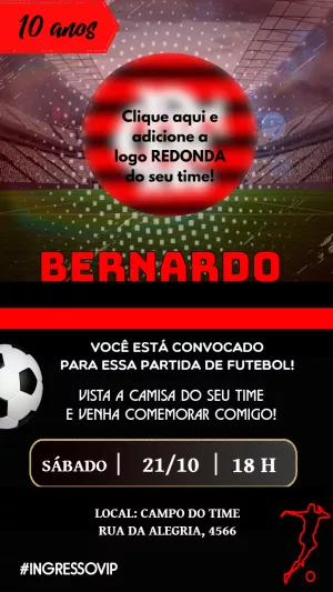 Convite de Aniversário Futebol com Logo do Time para Editar