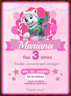 Convite Aniversário Everest Patrulha Canina para Editar Online