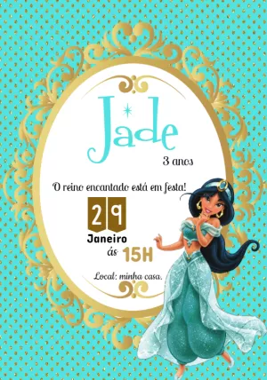 Convite Aniversário Princesa Jasmine para Editar Online