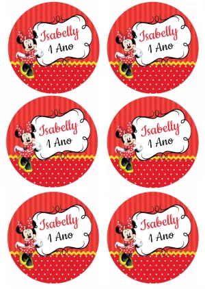 Tag Aniversário Minnie Vermelha para Editar Online