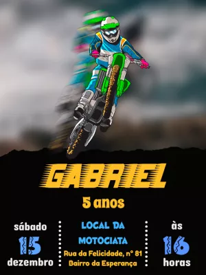 Convite Aniversário Motocross Radical para Editar Online