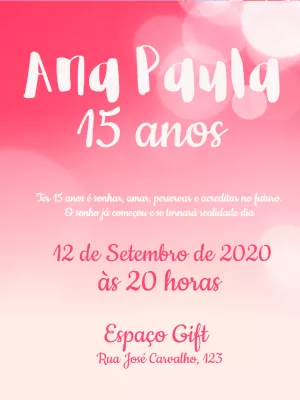 Convite de 15 Anos Rosa com Glitter para Editar Online