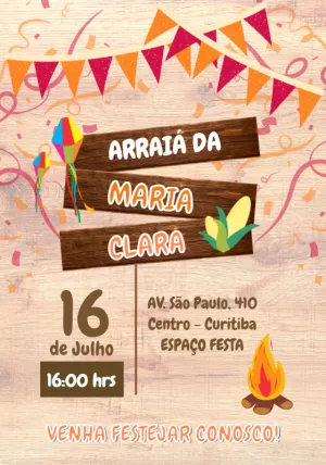 Convite de Aniversário Arraiá com Tema Junino para Editar