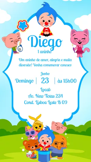 Convite Aniversário Palhaço Plim Plim para Editar Online