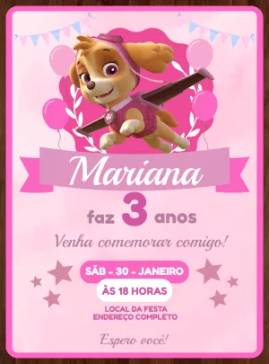 Convite Aniversário Skye Patrulha Canina para Editar Online