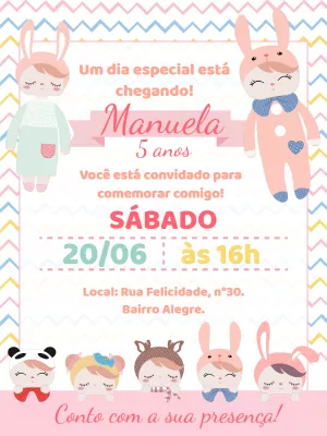 Convite de Aniversário Boneca Metoo para Editar Online