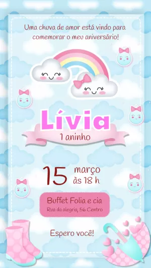 Convite Aniversário Chuva de Amor com Arco-íris para Editar